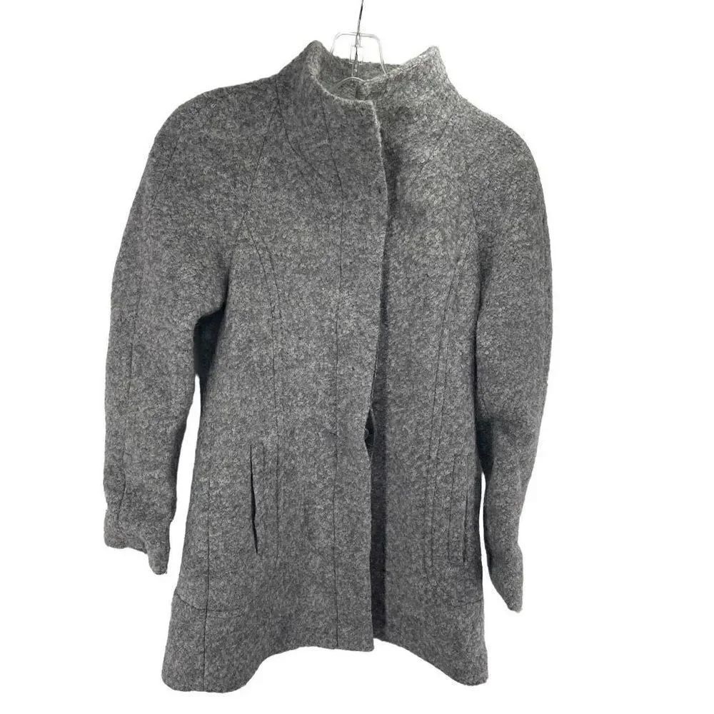 Anne Klein Women's Sweater Wool Jacket Mock Neck Button Closure Gray Size Small